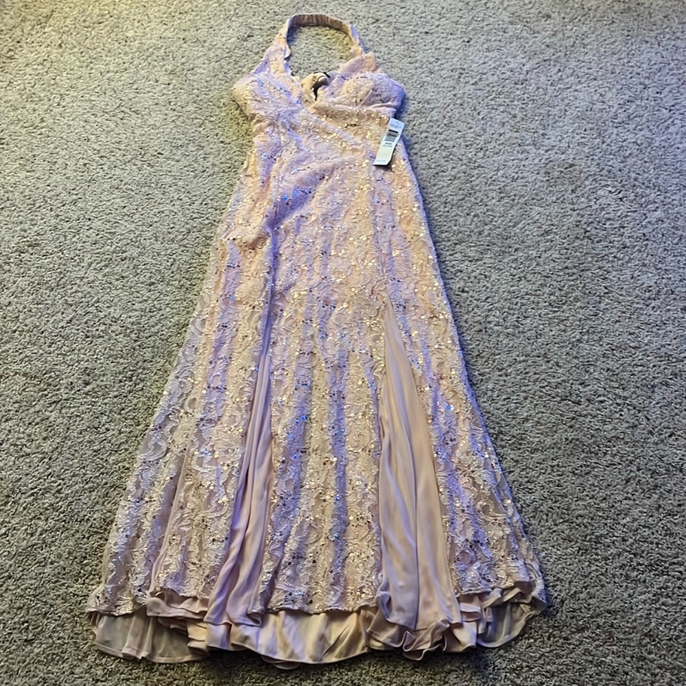 Jump Apparel Halter Glitter Formal Prom Dress Size 11/12 Blush Color NWT